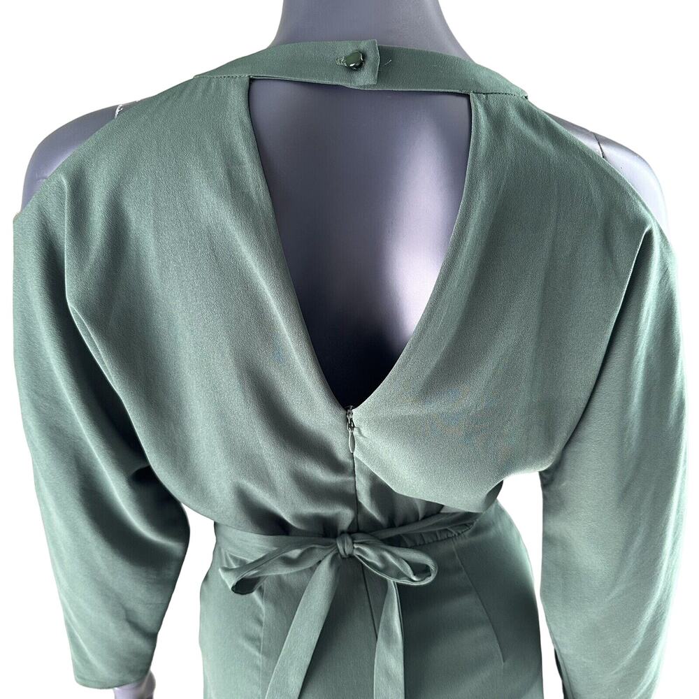 Topshop Cold Shoulder Green Cut Out Dress Size 2 V-neck - Picture 9 of 14